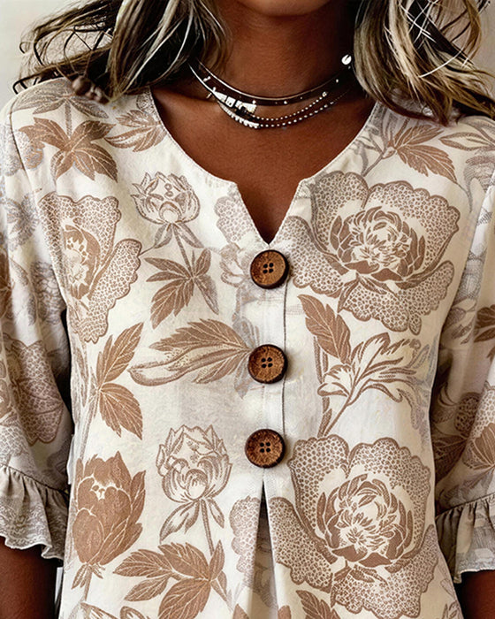 Printed Ruffled Cuff Blouse