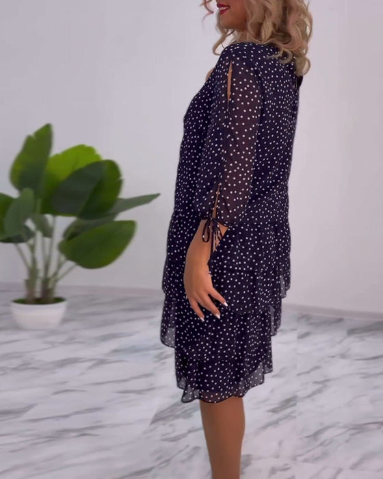 Polka dot print layered elegant dress