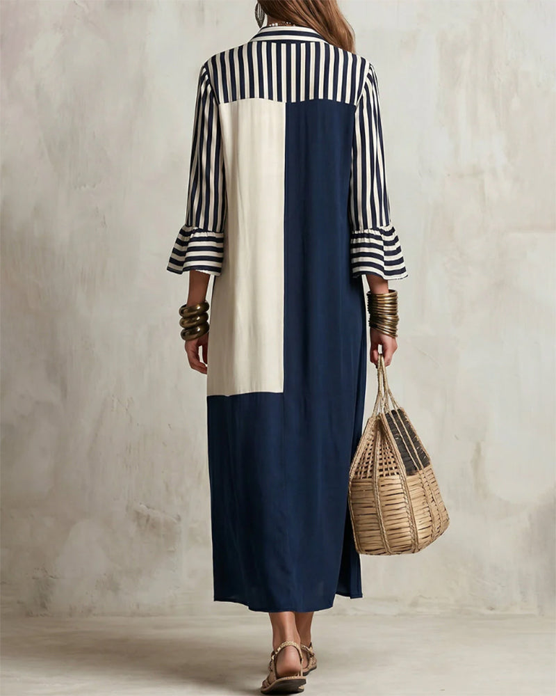 Color Block Striped Contrasting Shirt Dress