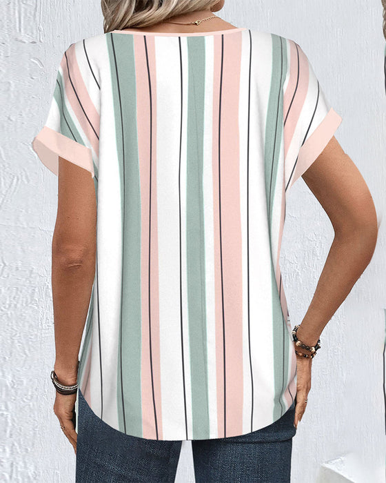 Casual color block striped top