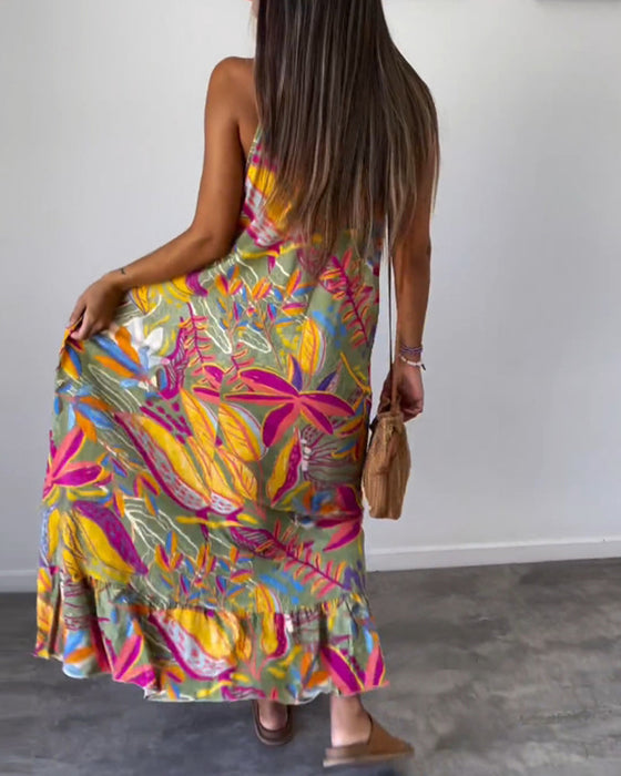 Elegant printed suspender dress