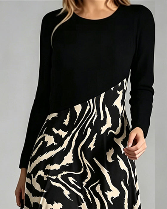 Patchwork Zebra Long Sleeve Dress