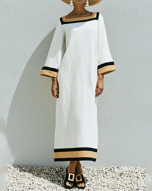 Square Neck Color-Block Loose Long Dress