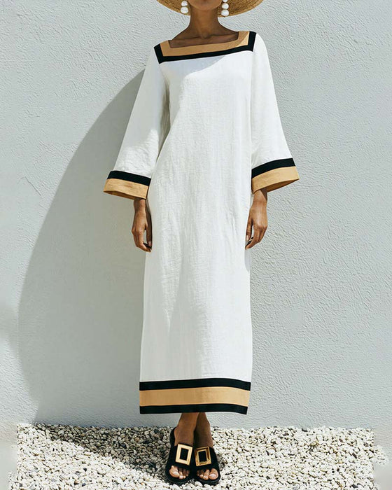 Square Neck Color-Block Loose Long Dress