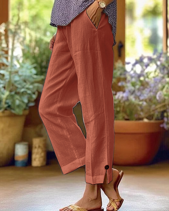 Solid Color Straight-Leg Casual Pants