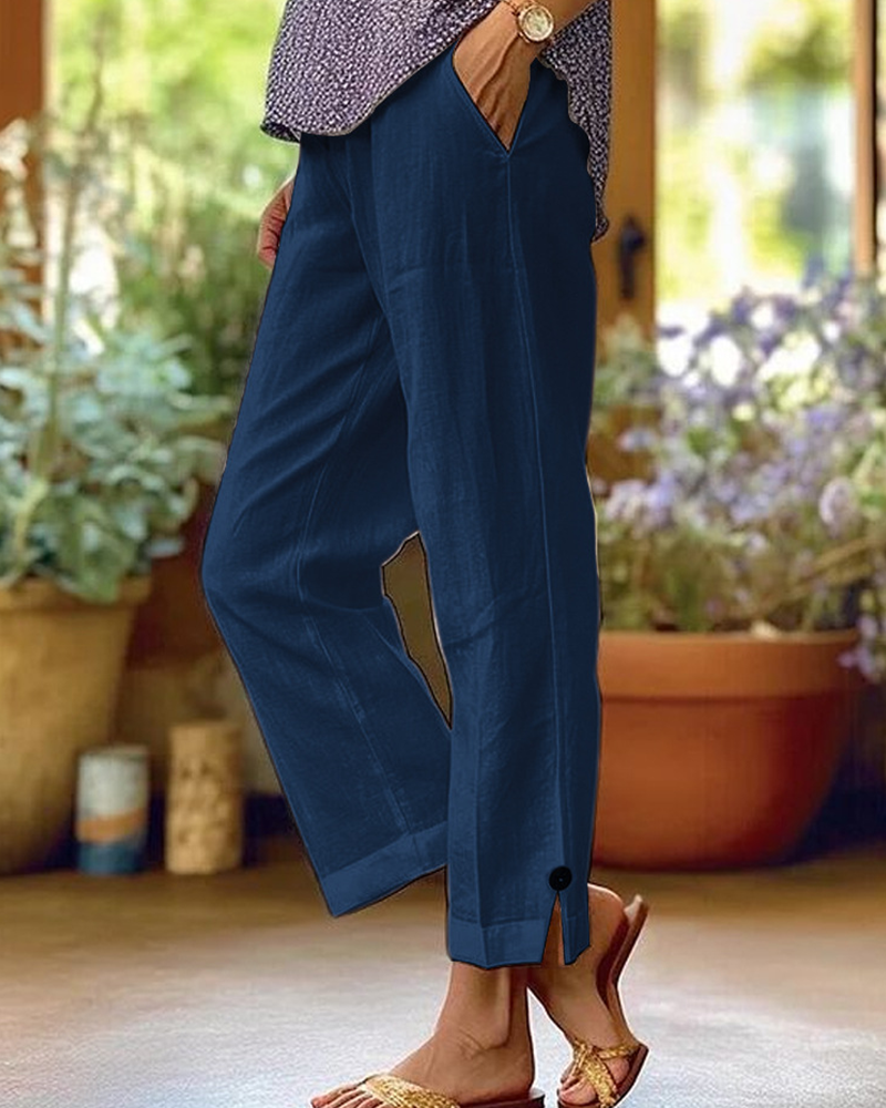 Solid Color Straight-Leg Casual Pants