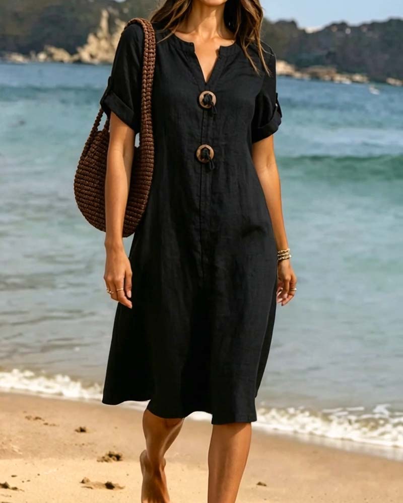 Casual V-neck Solid Color Dress