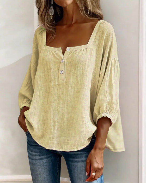 Simple Square Neck Long Sleeve Blouse