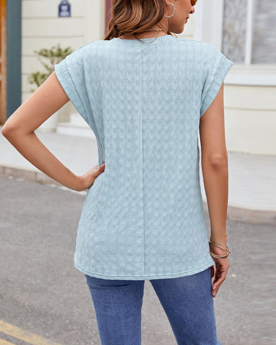 Round Neck Solid Color Short Sleeve T-Shirt