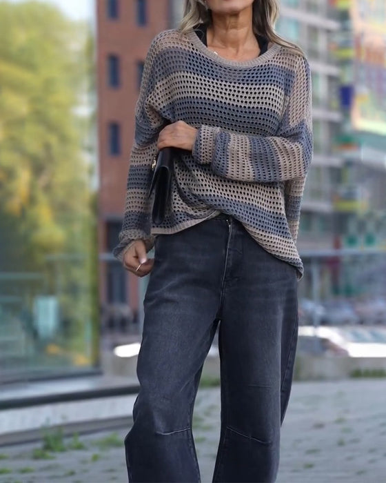 Stripe Cutout Knit Pullover