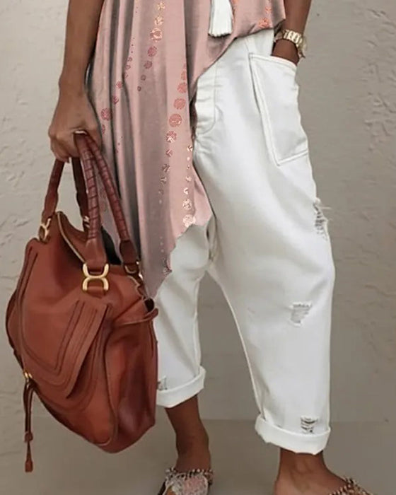 Casual Polka Dot Irregular Blouse
