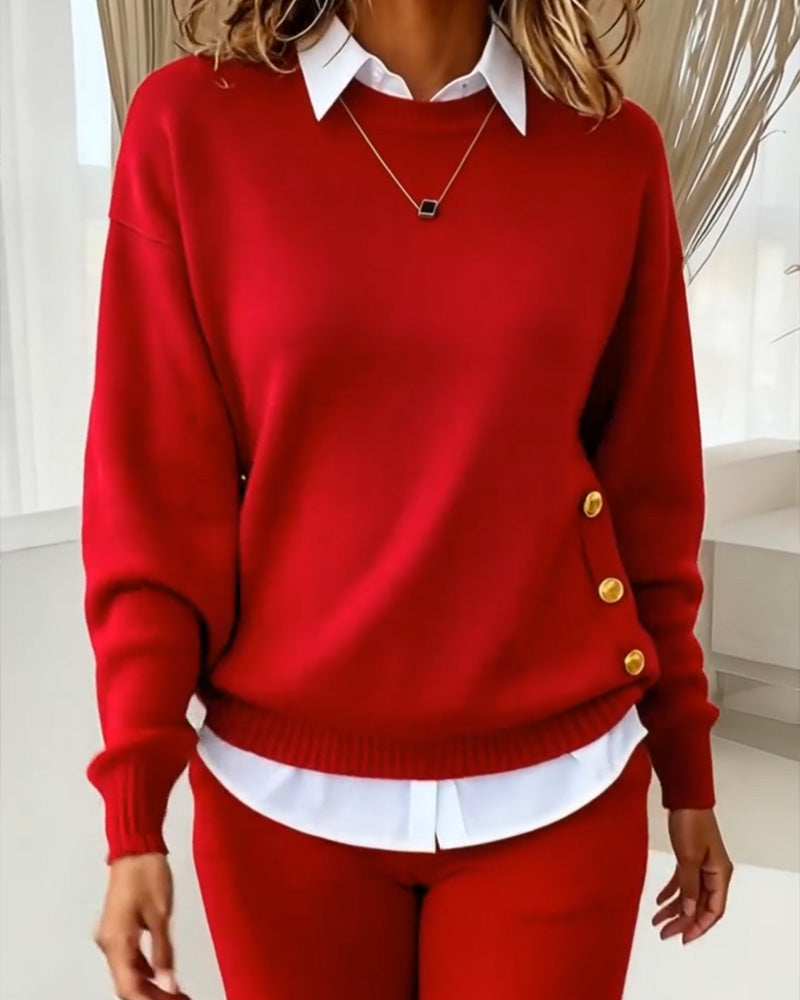 Metal Buckle Design Stylish Pullover