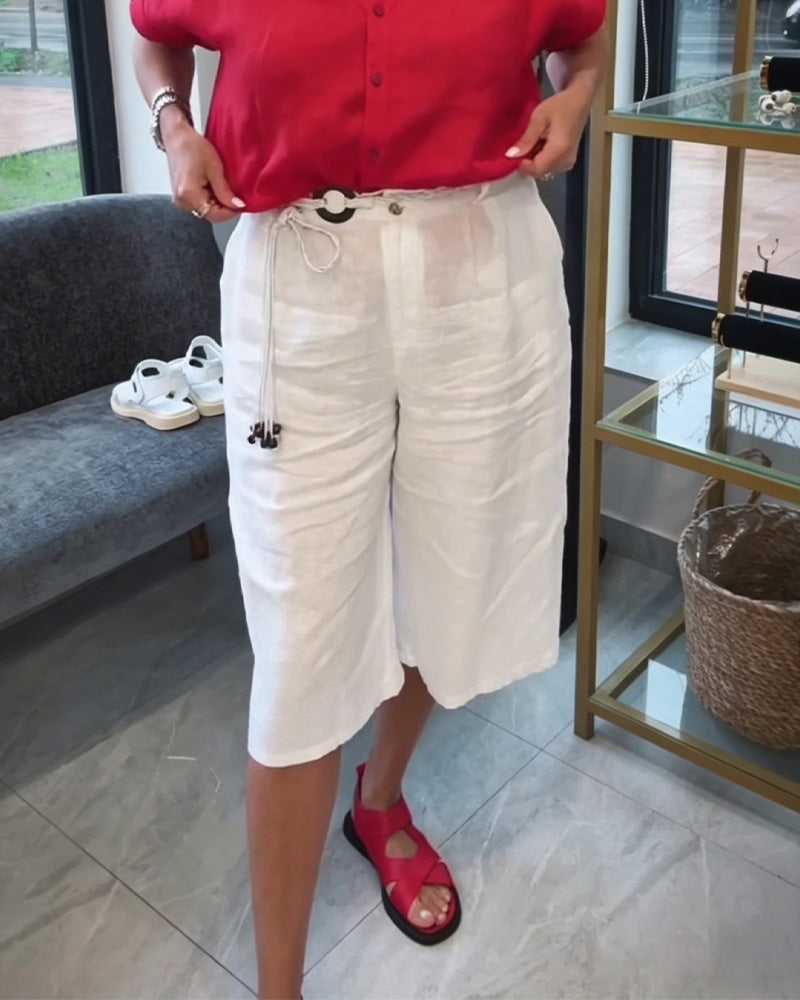 High Waist Loose Fit Tie Waist Wide Leg Pant