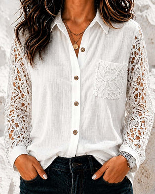 Lace Patchwork Long Sleeve Blouse