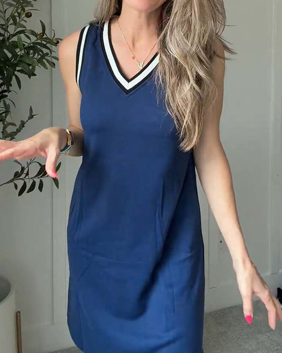 V-Neck Color Block Active Tank Dress