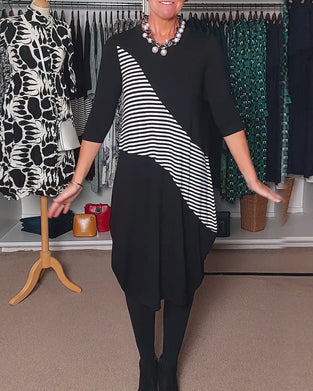 Casual striped color block crew neck dress