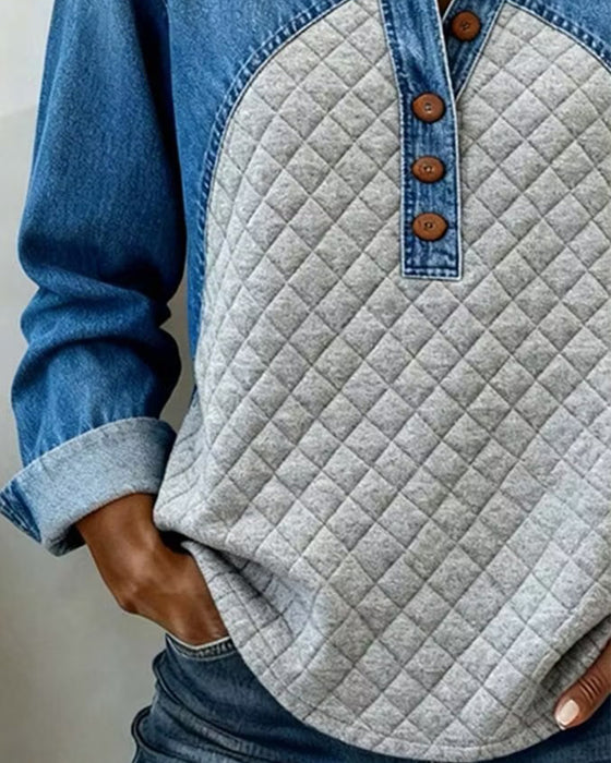 Denim Patchwork Stylish Sweatshirt