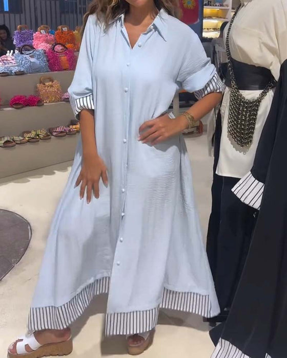 Striped Patchwork Long Shirt Dress