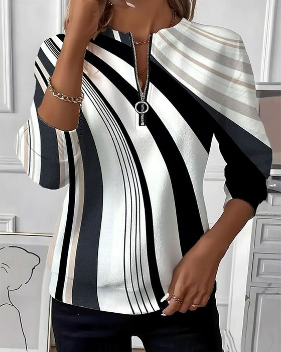 Diagonal Striped Zipper Sweatshirt
