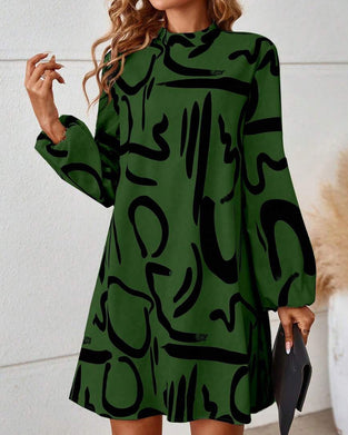 Fashionable Geometric Contrast Print Dress