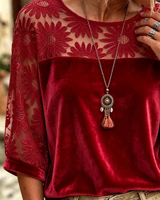 Crew Neck Sunflower Casual Blouse
