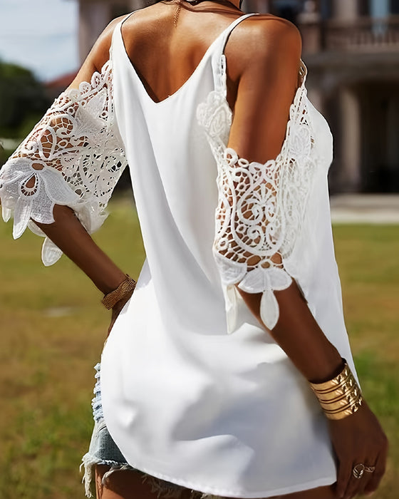 Off-Shoulder Hollow Solid Color Blouse