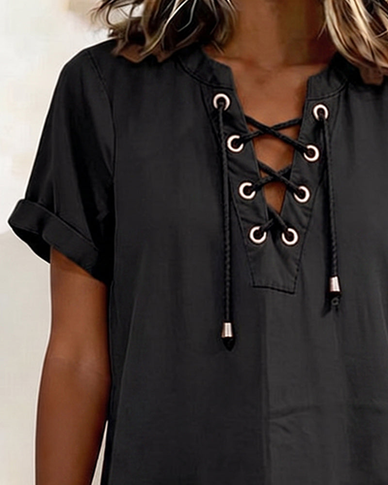 Tie V Neck Pocket Sheath Dress