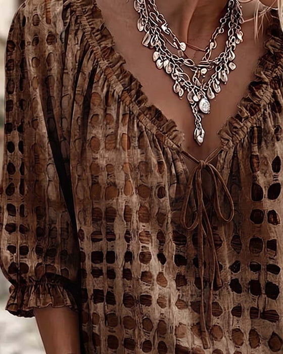 Polka Dot Lace Up Blouse