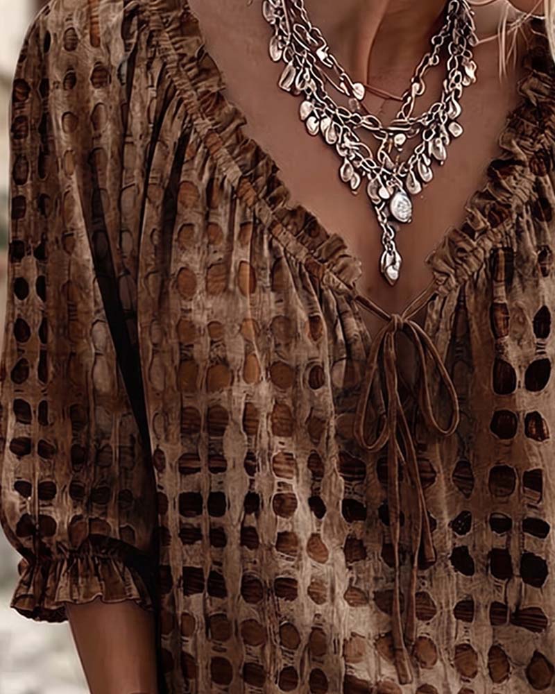 Polka Dot Lace Up Blouse