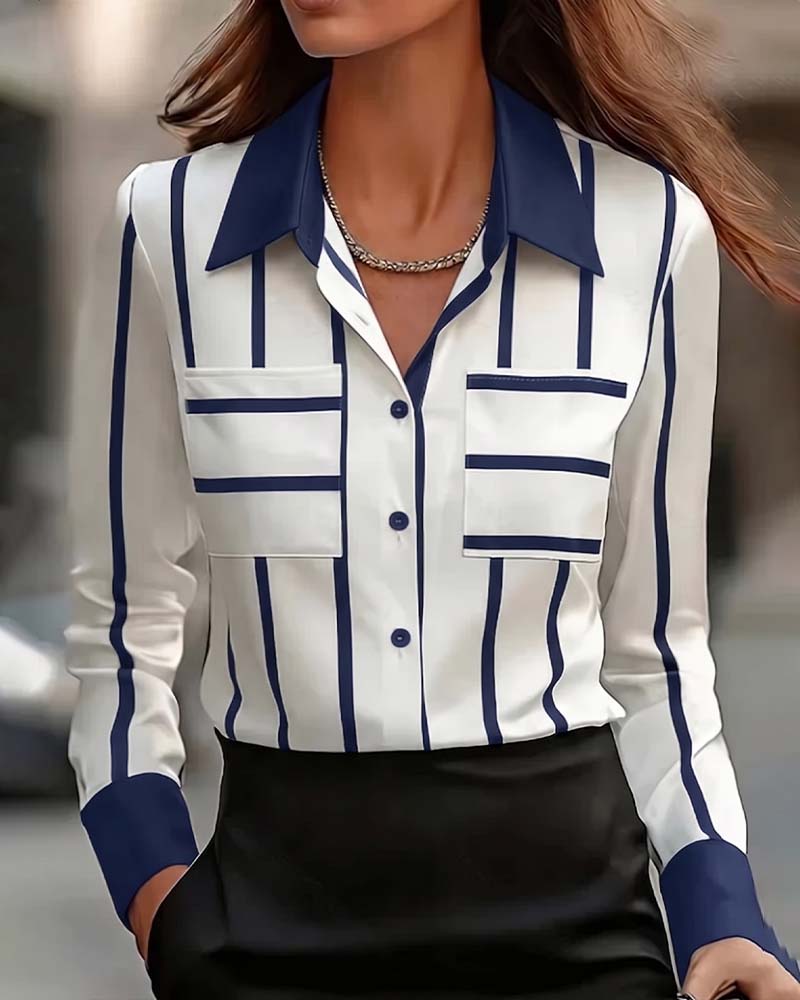 Striped Pocket Satin Casual Shirt