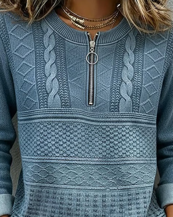 Half-Zip Cable Knit Casual Hoodie