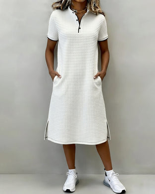 Plaid Stand Collar Short Sleeve Dress