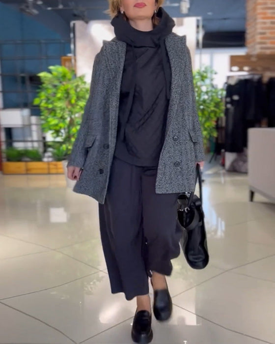 High Neck plaid Hoodies with Long Sleeve