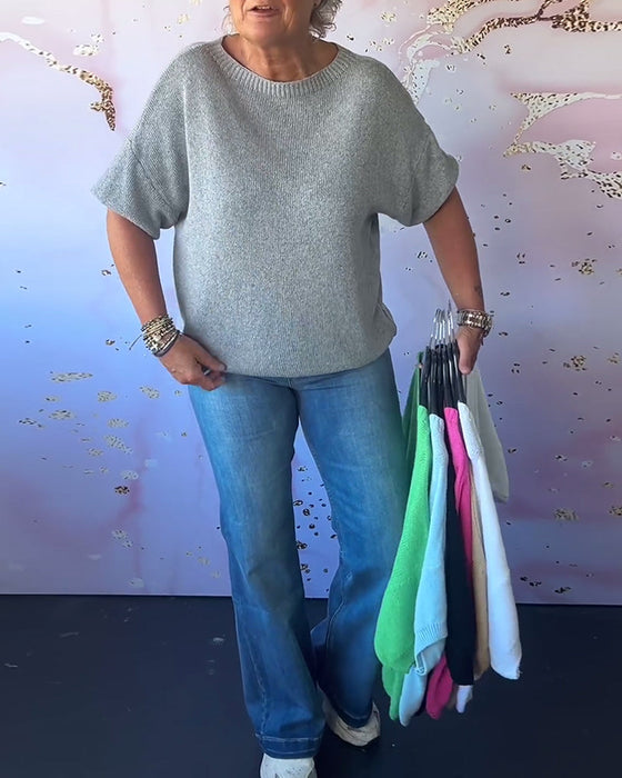 Casual loose solid color round neck pullover