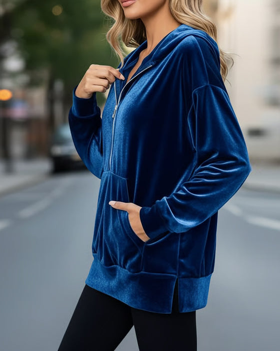 Half-Zip Velvet Hoodie
