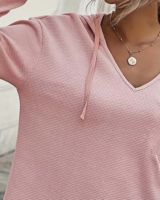 V-Neck Hoodie Irregular Blouse