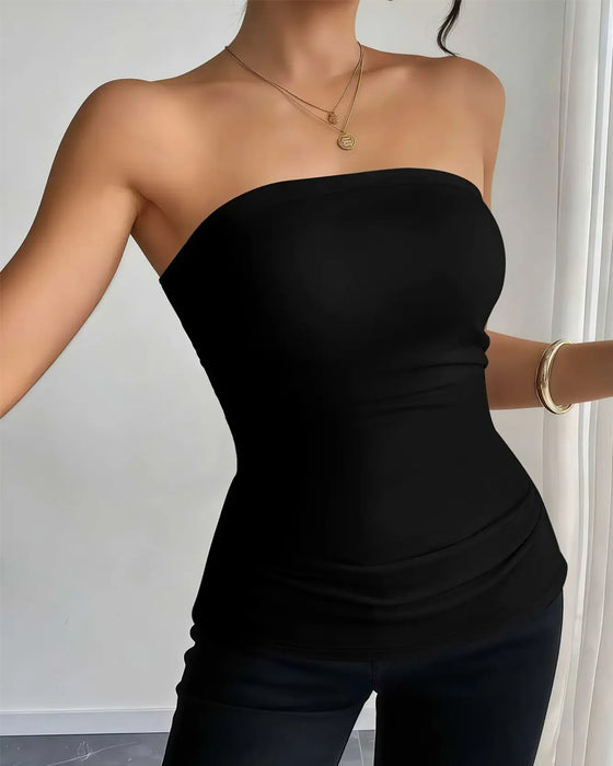 Strapless Solid Fashion Tank Top