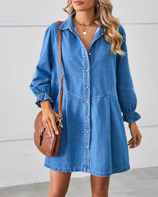 Long Sleeve Patchwork Denim Dress