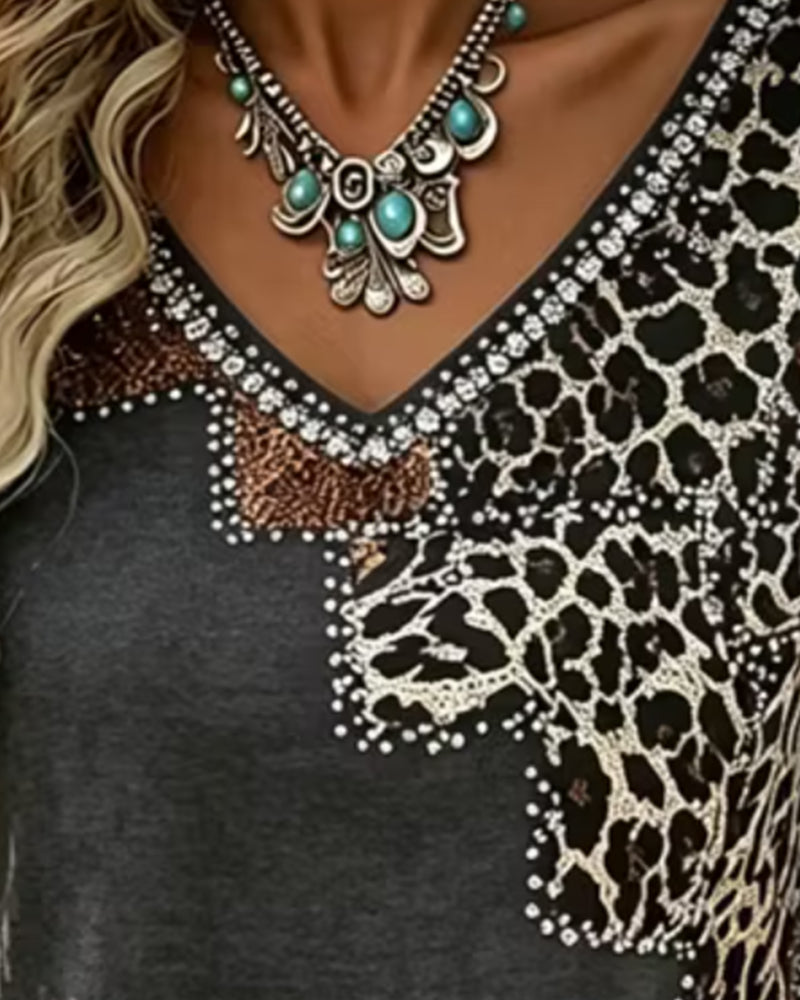 V-Neck Leopard Print Blouse