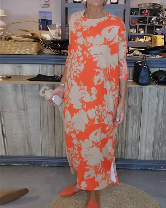 Floral print side slit dress