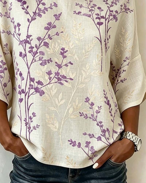 Round Neck Patchwork Loose Blouse
