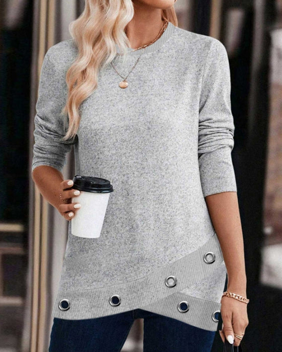 Casual Sweatshirt with Cross Hem
