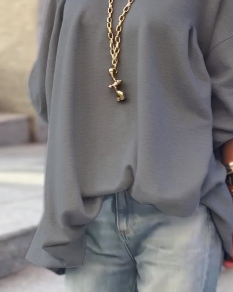 Solid Color Loose Irregular Sweatshirts