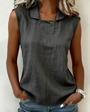Collarless Sleeveless Solid Color Vest