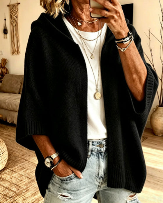 3/4 Sleeve Hooded Casual Cardigan