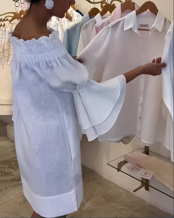 One Shoulder Flare Sleeve Dress