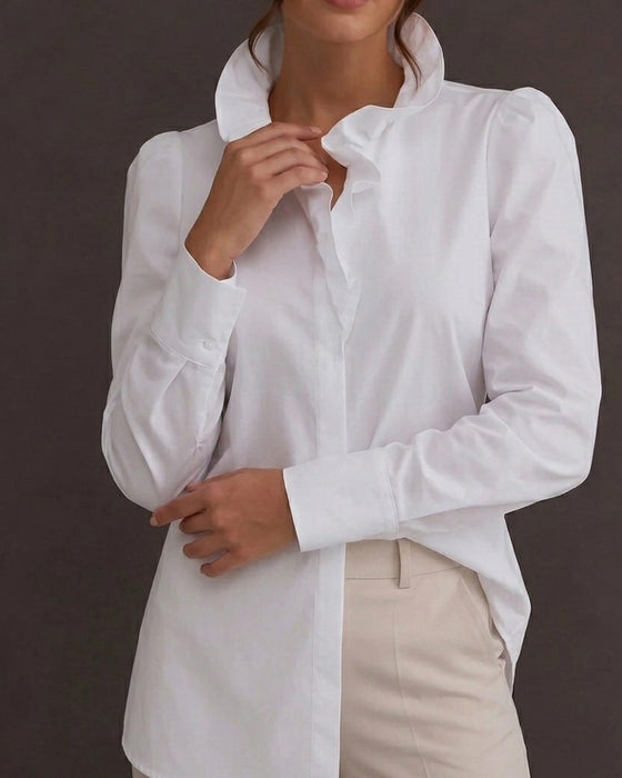 Ruffle Trim Long Sleeve Puff Sleeve Blouse