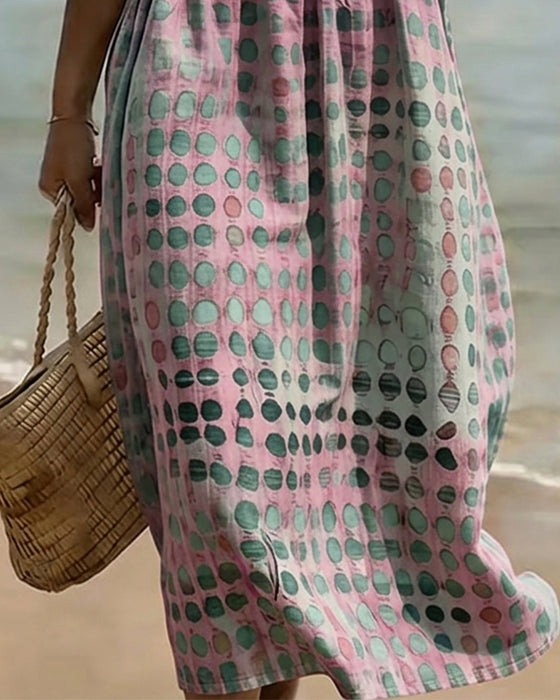 Polka Dot Crewneck Print Half Sleeve Dress