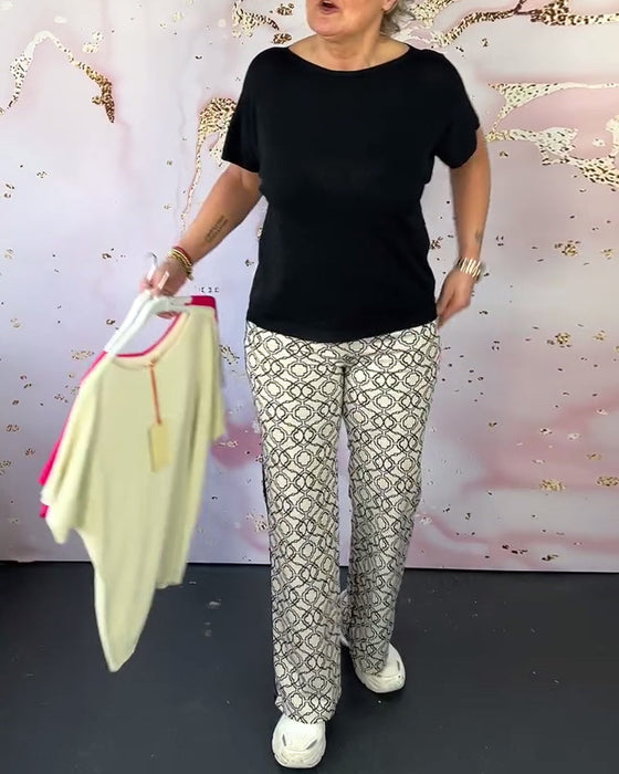 Solid color round neck casual T-shirt