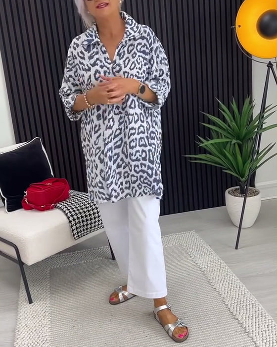 Lapel Leopard Print Blouse